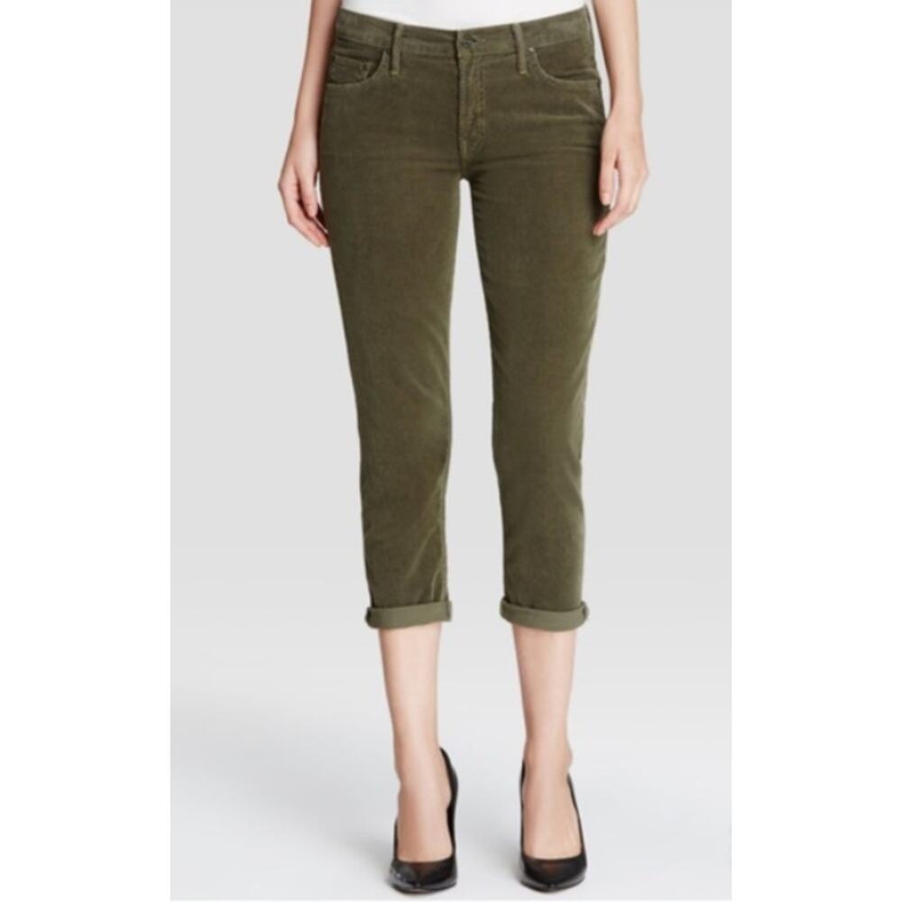 Mother The Dropout Crop Slouchy Skinny Corduroy Jeans Olive Green Womens Size 26